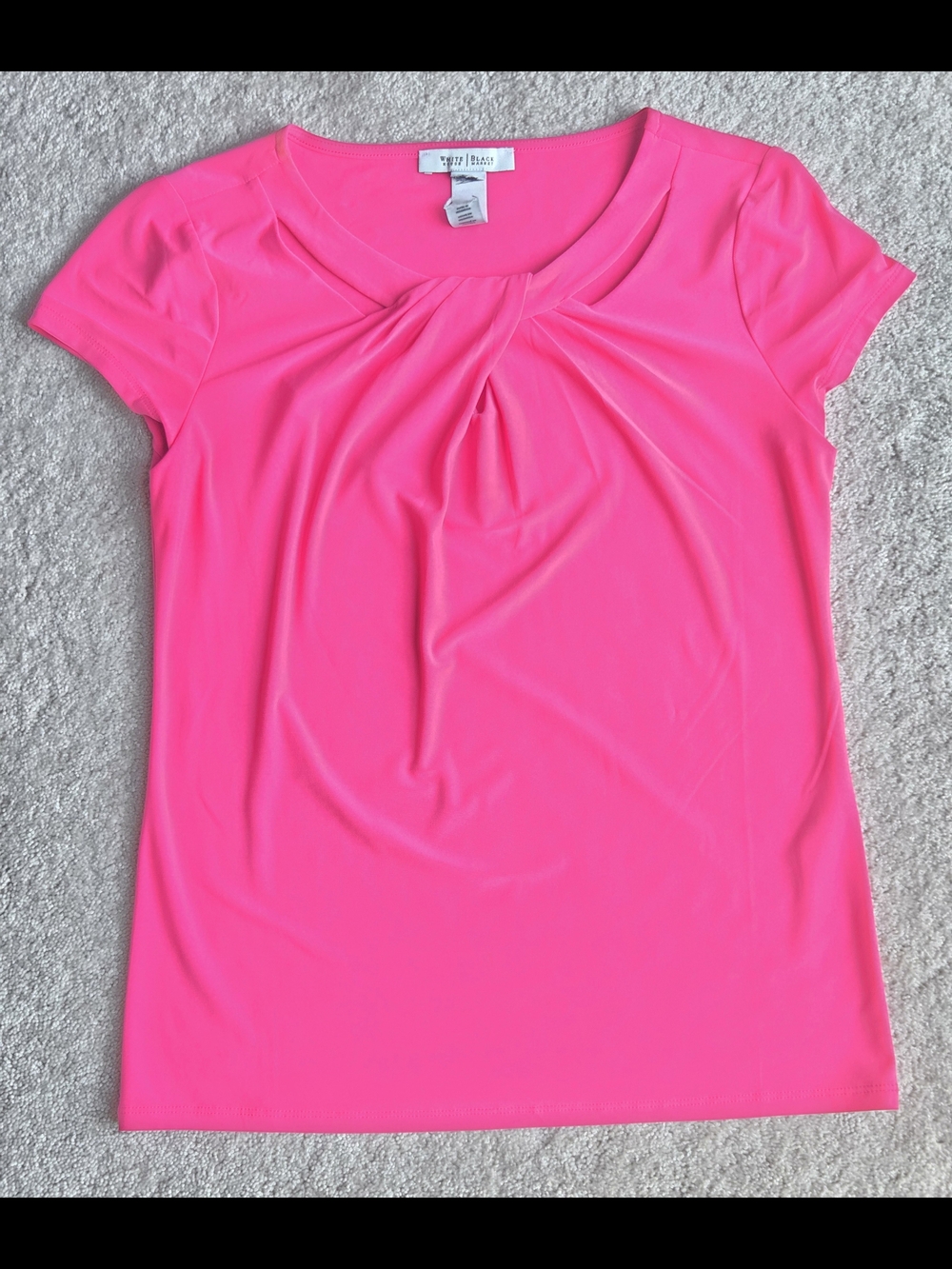 White House Black Market Hot Pink Short Sleeve Twist-Neck Tee - Picture 2 of 2